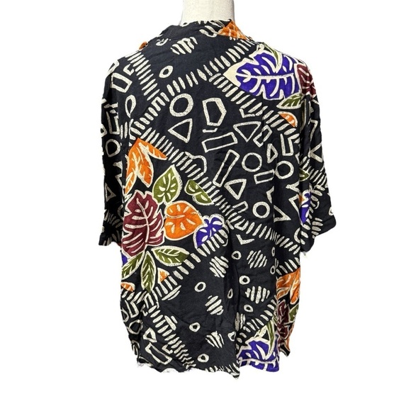 VTG Geometric Bib Collar Button Up Shirt 26/28 XXL 80s Tropical Dopamine Artsy - Picture 7 of 12